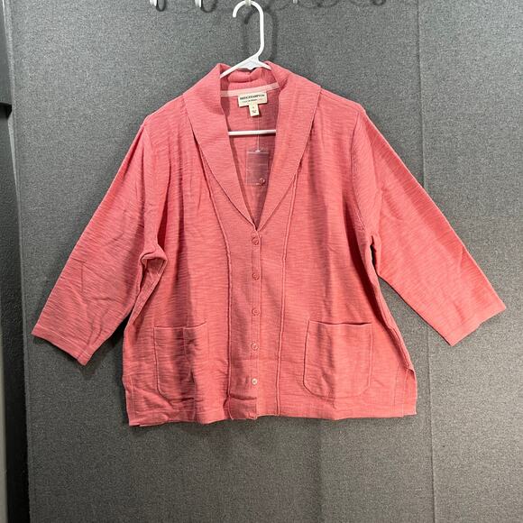 Isaac Mizrahi Live! Sweaters - Isaac Mizrahi Live! Bridgehampton Button Front Sweat Lychee Pink, X-Large